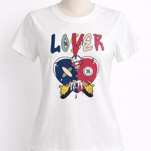 Love Graphic T-Shirt White Short Sleeve Women Size M Streetwear